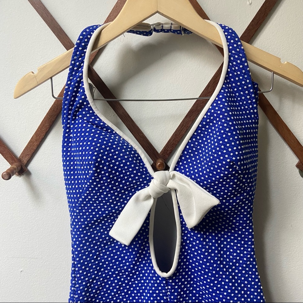50s/60s Vtg Polka Dot One Piece Halter Swimsuit - Picture 2 of 7